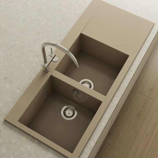 Double sink Shira Roc Stone with drainer